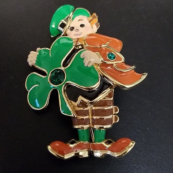 Bob Mackie Enamel Leprechaun Brooch - Picture 1 of 3